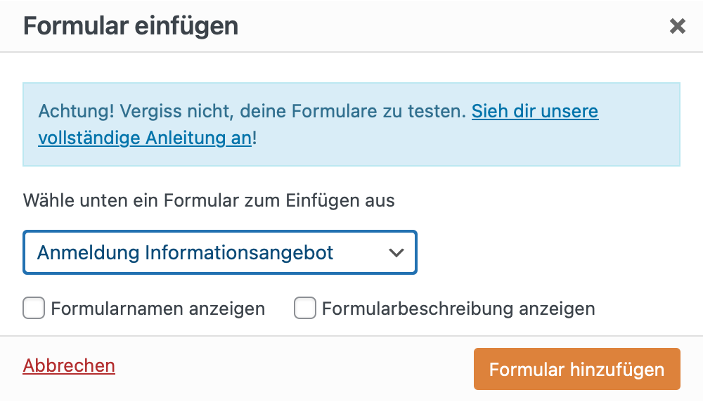 Formular einfügen